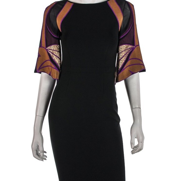 Gucci Black Dress/ SILK multi coloured sleeves - Picture 1 of 2